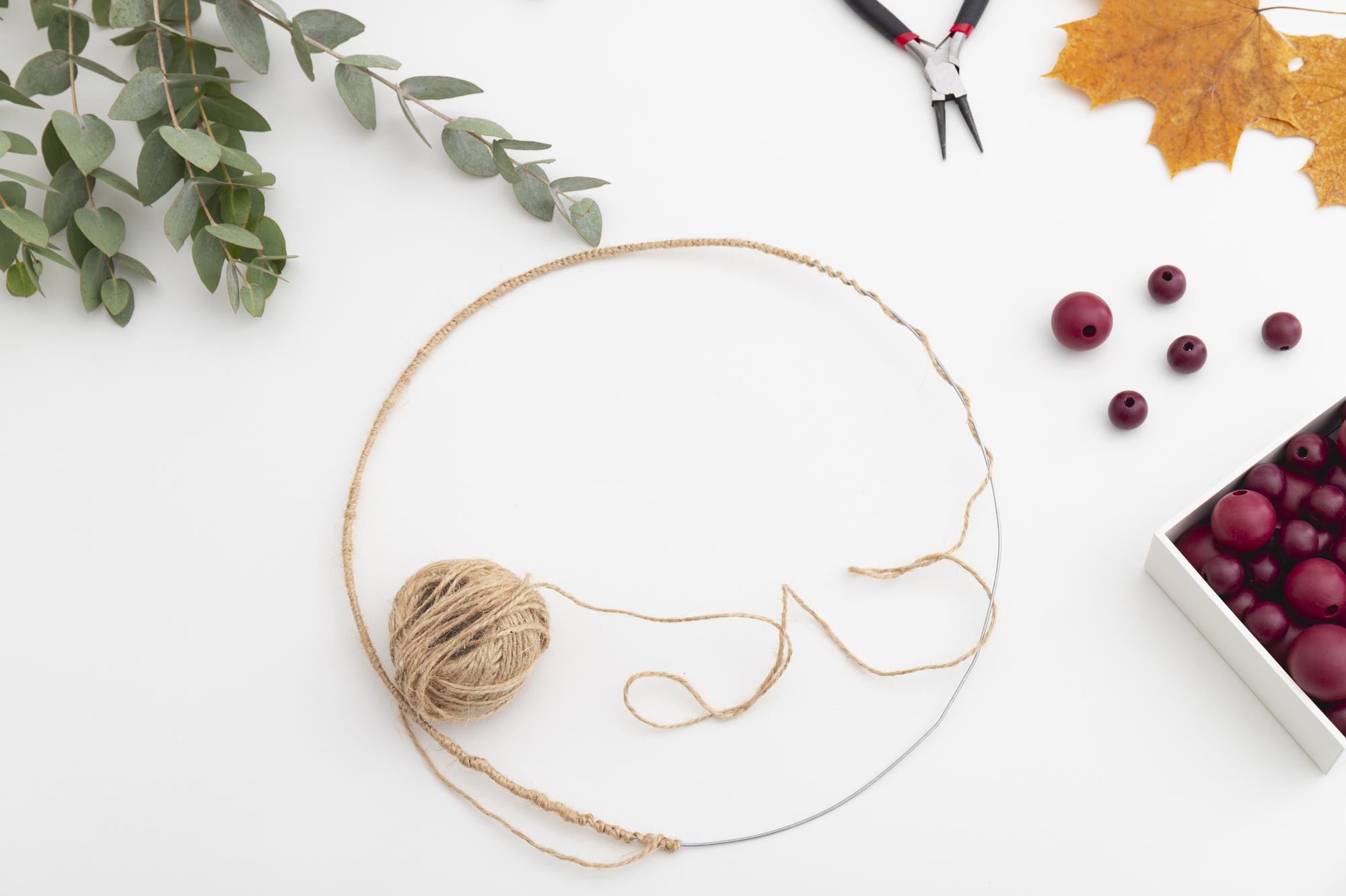 studio table with threads and hoops